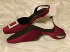 Women size 8 sling back strap square buckle kitten heels burgundy shoesdress NEW — photo 8