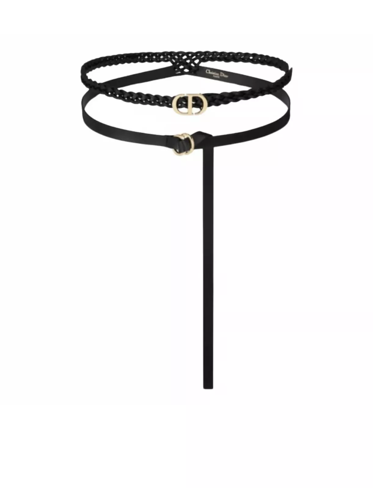 Neuf Christian Dior DiorDouble ceinture noire cuir tressé 75