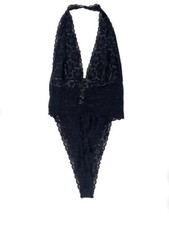 NWT Victoria  s Secret Lace Plunge Teddy Black Halter Strap Sz M