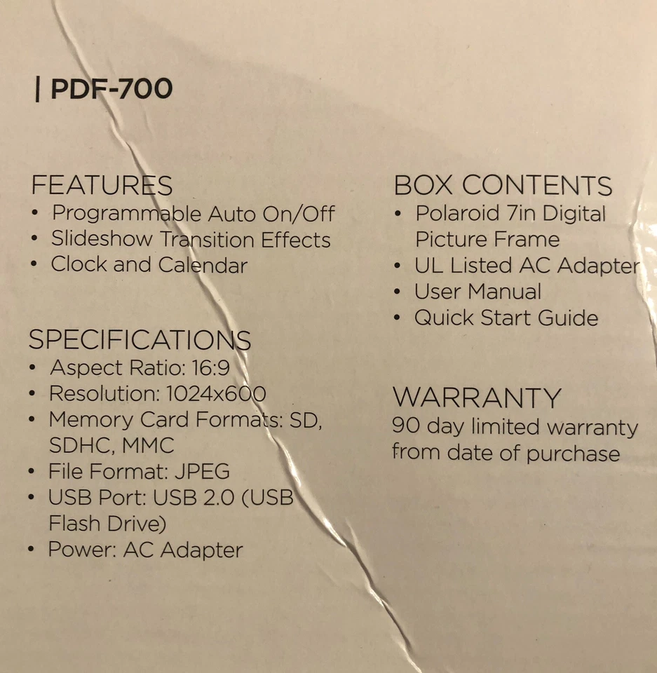 Polaroid 7 inch Digital Picture Frame black 800x480 Hi-Resolution LED PDF 700 - Image 4 of 4