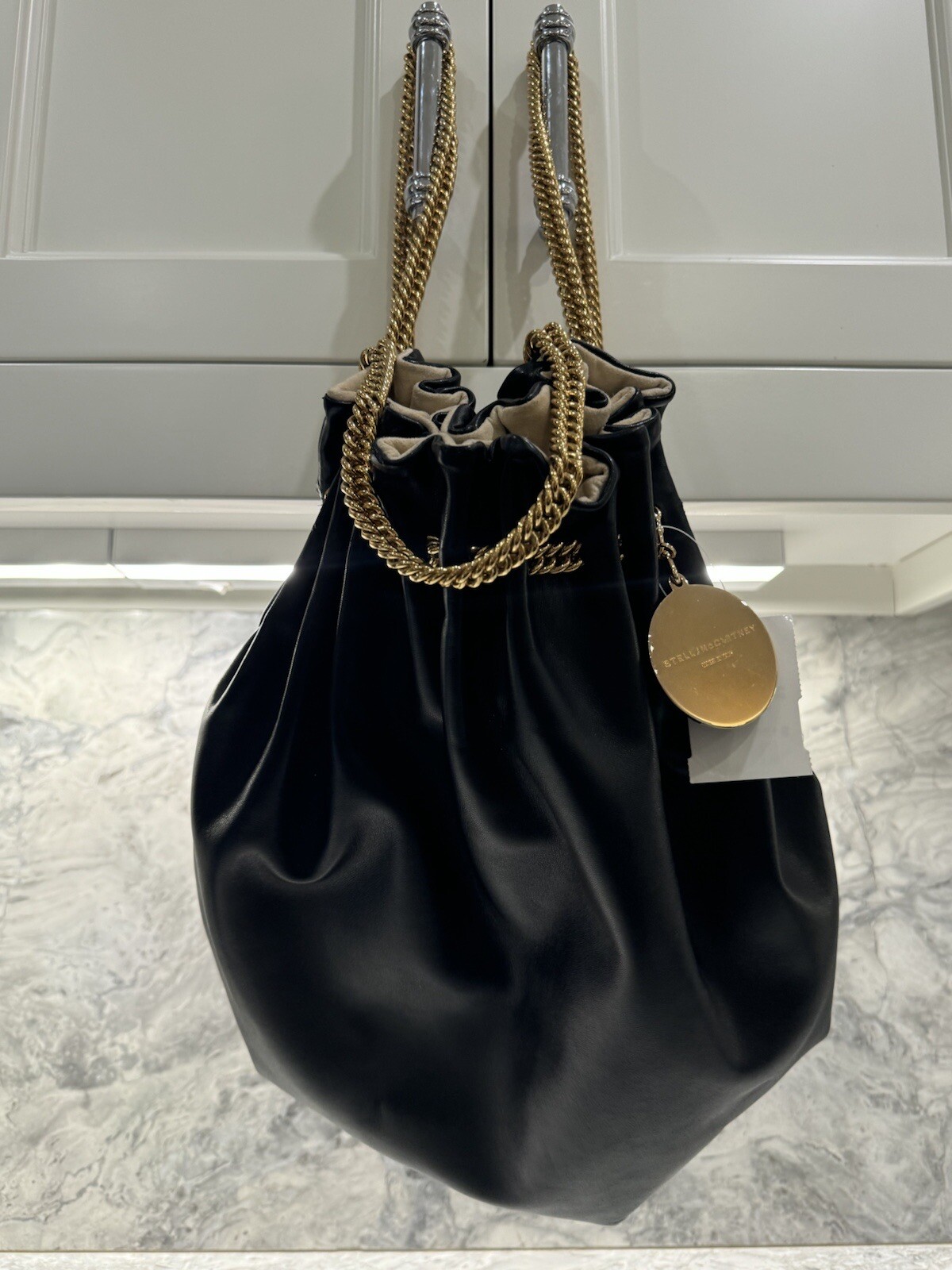 New 2 Way Stella Mccartney Black Leather Handbag Backpack Gold Hardware Keychain image 2