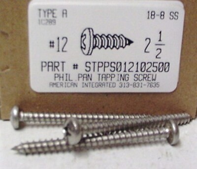 10 Viti Autofilettanti Testa Tonda Phillips Acciaio Inox 18-8 #12x2-1/2 Pollici
