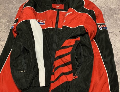 Vintage Rare Honda Racing Mens Black/Red Big Logo Full Zip Bomber Jacket Size M - Picture 13 of 16