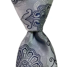 IKE BEHAR New York Men's Silk Skinny Necktie USA Designer FLORAL Blue/White EUC