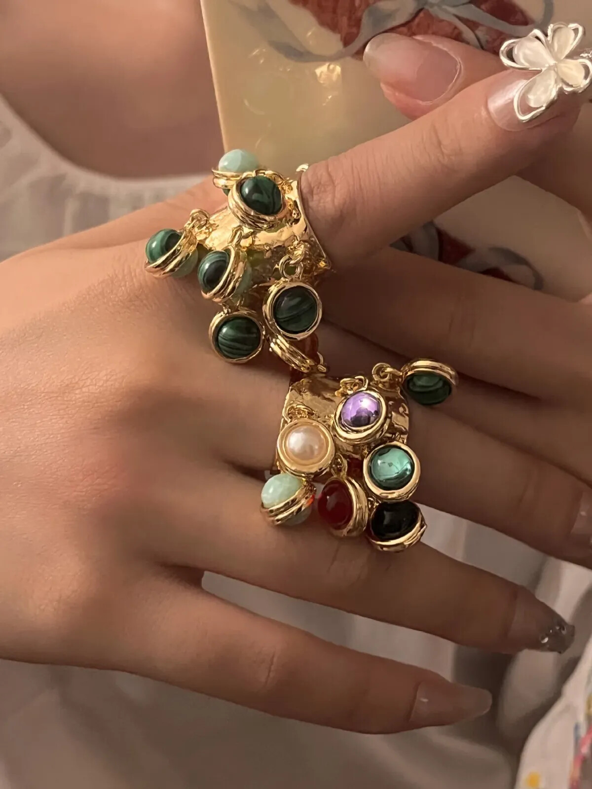 Anello Irregolare in Pietra Naturale di Malachite foto 5