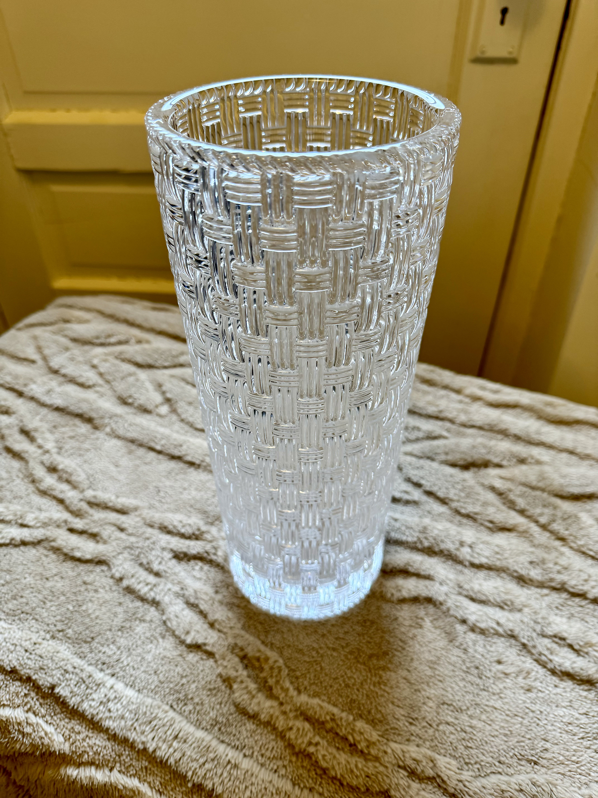 Elegant Crystal Tiffany Vase Basketweave Design 12" Tall Made in