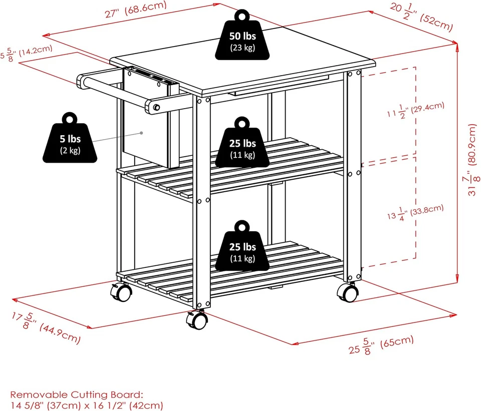 Ganador carro de cocina de madera con tabla de cortar, bloque de cuchillos y estantes, haya Foto 3 de 4