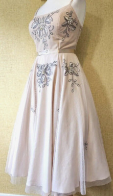 JENNY PACKHAM Nude Embellished Fit &Flare Pparty Evening Wedding Dress Size 8