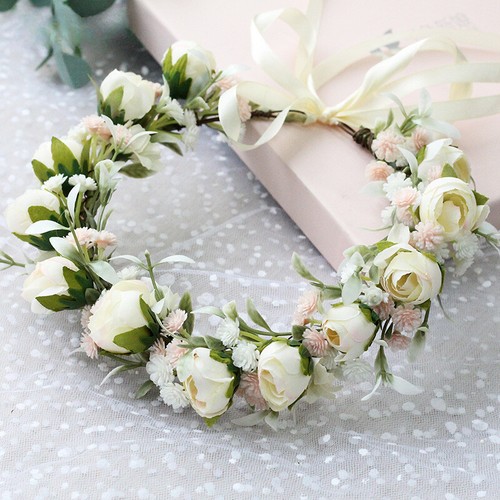 Flower Headband Garland Fake Rose Bridal Wedding Headwear Bridesmaid Tiara - Picture 15 of 17