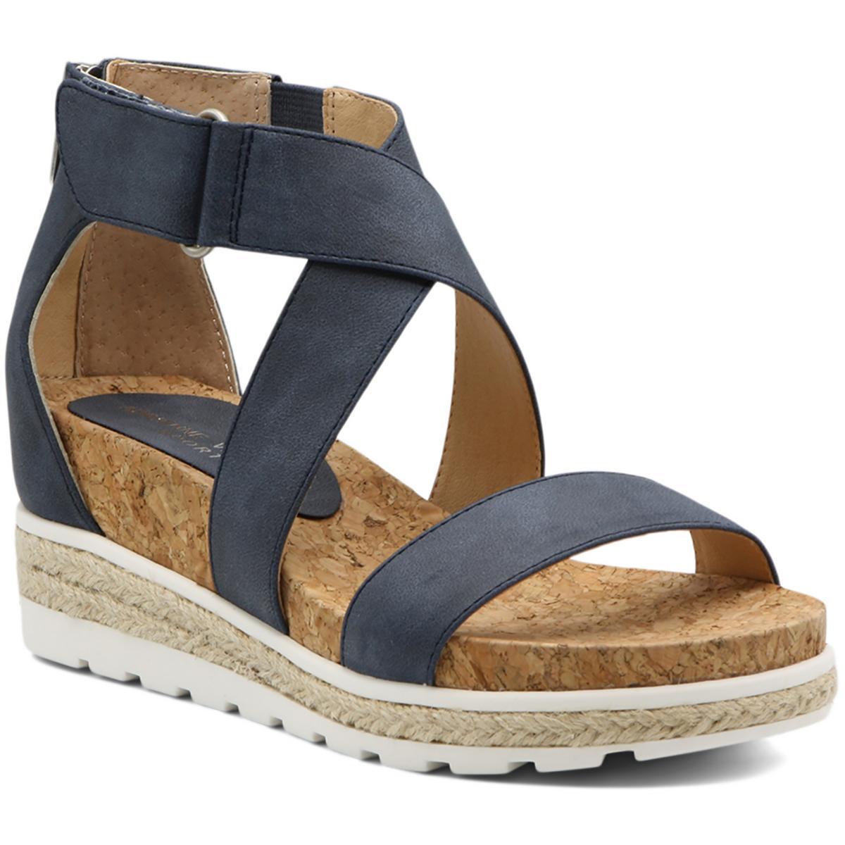 Женские босоножки на танкетке Adrienne Vittadini Cecilia-1 синего цвета, 10 средних размеров (B,M), BHFO 1847