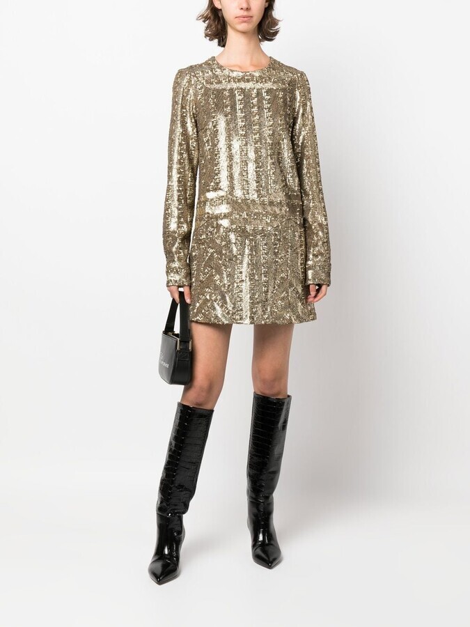 Zadig & VoltaireDeluxe スパンコール ミニドレス Vネック ZADIG & VOLTAIRE $300 Roysse Sequin Gold Metallic Long