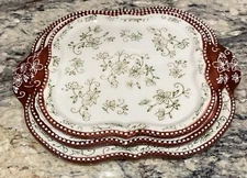 3 TEMPTATIONS BY TARA FLORAL LACE GREEN DOT RIMS TRAYS/LIDS W HANDLES UNUSED