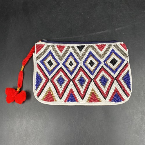 Cotton On Accessories Red White Blue Seed Bead Beaded Clutch Handbag Boho Bag - 第 1/8 張圖片