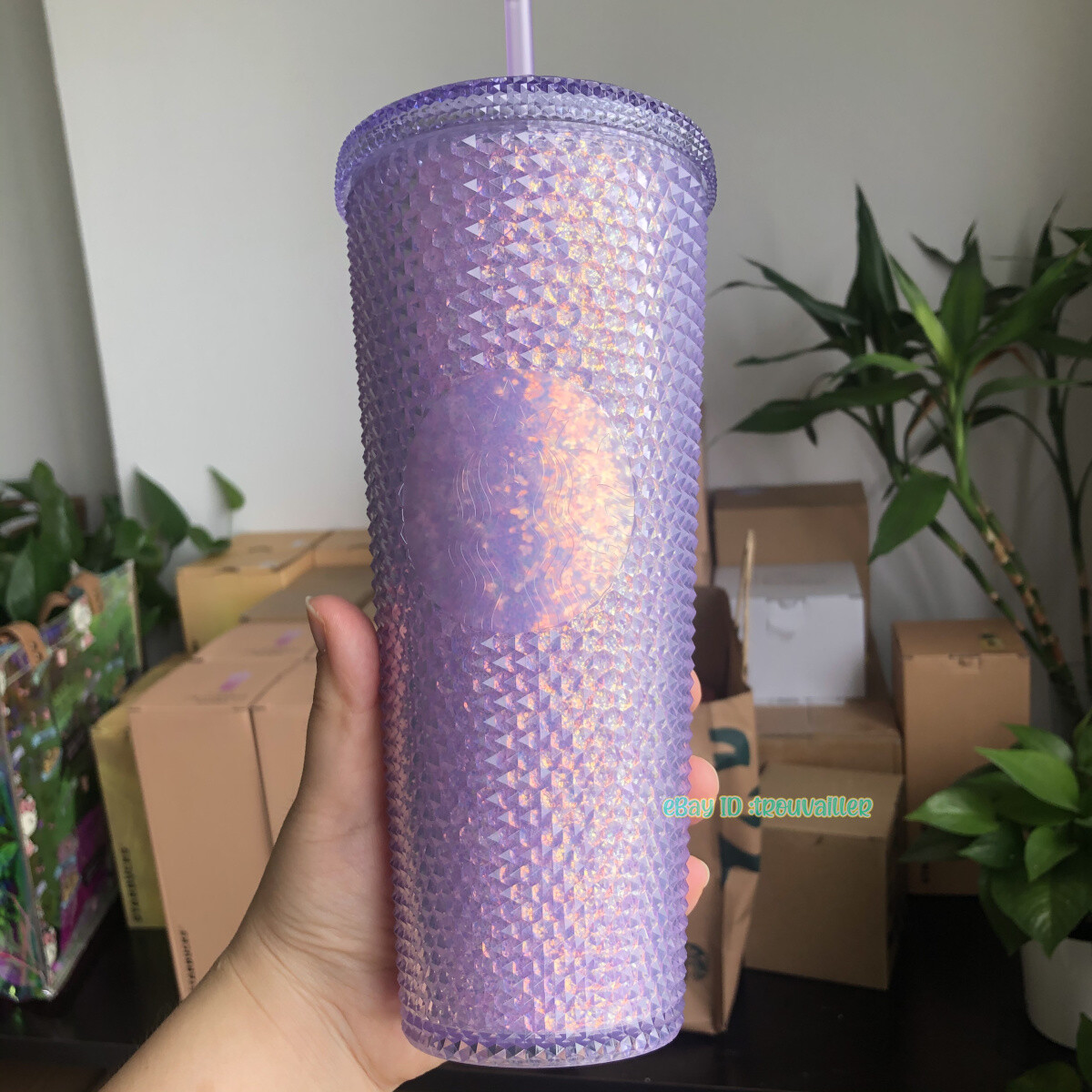 Starbucks 2021 China Purple Iridescent Bling Glitter Studded 