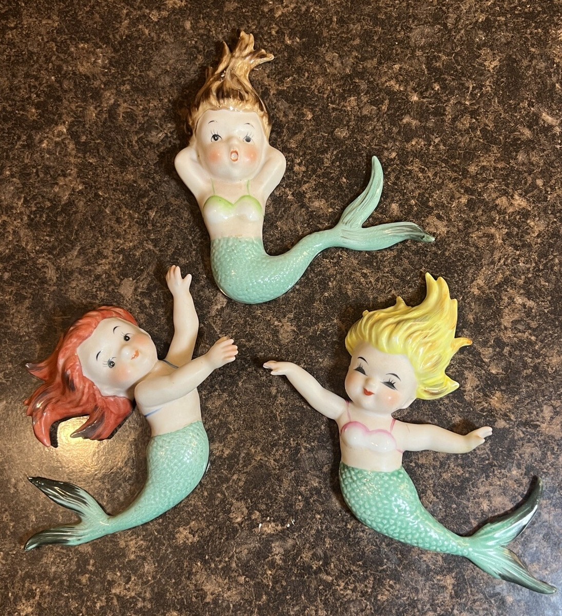 Vintage 1950s Napco Norcrest Ceramic Mermaid Wall Plaque Figurine
