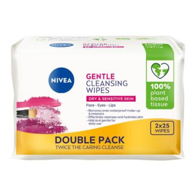 Nivea Gentle Biodegradable Facial Cleansing Wipes for Dry and Sensitive Skin ...