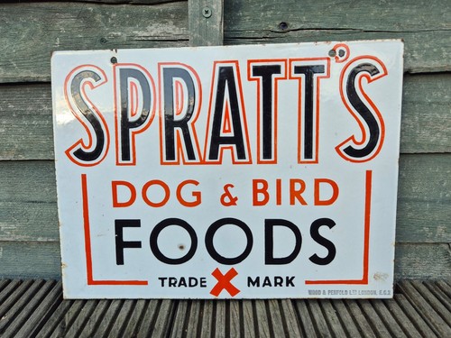 Double sided hanging Spratt's Spratts Dog & Bird Food Enamel Sign 16