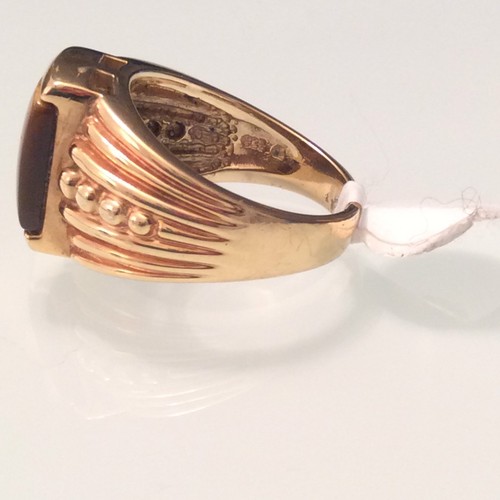 ART DECO TIGER'S EYE STERLING SILVER & GOLD VERMEIL RING - Picture 8 of 8