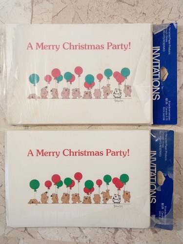 Vtg Sandra Boynton Merry Christmas 16 Party Invitations Recycled Paper 1980s - B - Picture 2 of 8