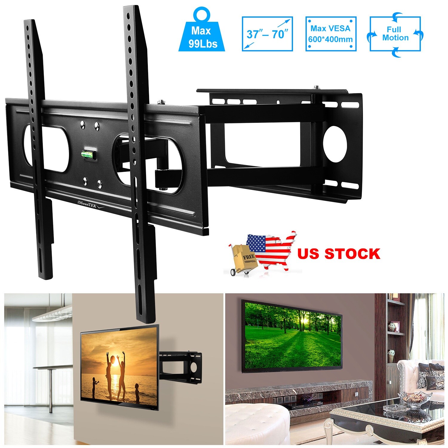 TV Wall Mount for 37-70 In LED,Corner TV Mount Bracket w/ Dual Articulating Arms-image