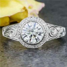 Art Deco Style Round Lab Created Diamond 14K White Gold FN Filigree Wedding Ring