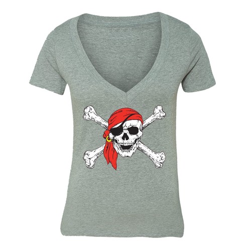 Jolly Roger Skull & Crossbones T-shirt Pirate Flag Vneck Military Navy tshirt - Bild 4 von 8
