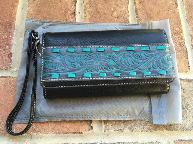 NWT WOMEN BLACK TOOLED HANDBAG /& WALLET SET BY TRINITY RANCH//MONTANA WEST