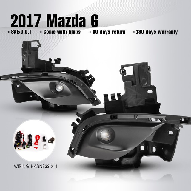 Fits 2017 Mazda 6 Fog Lights LED Clear Lamps Pair Wiring Kit+Switch