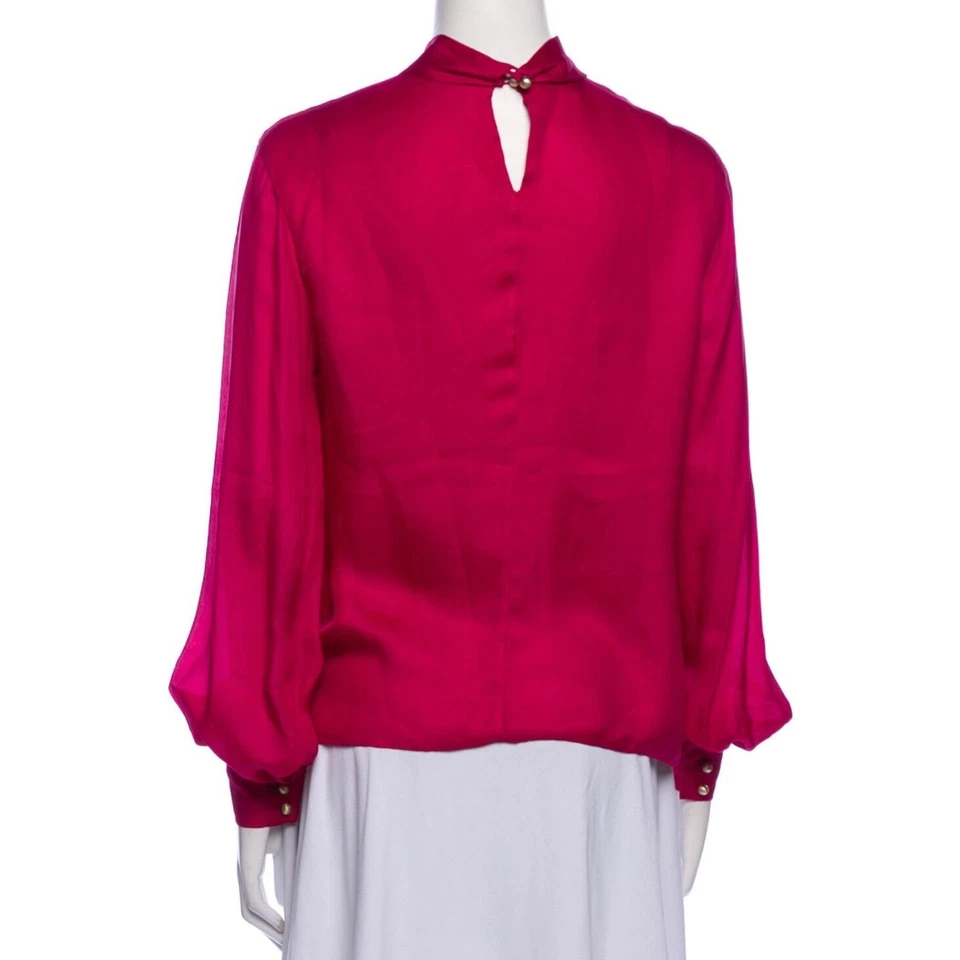 Bottega Veneta Magenta Silk Mock Neck Blouse - Size 44 - Изображение 2 из 4