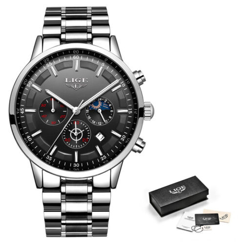 LIGE Sports Mens Quartz Watch Luxury Chronograph Luminous Waterproof Wristwatch - Picture 17 of 24