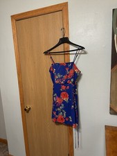 Altar'd State Medium Blue w/Floral Print w/Spaghetti Straps Fit & Flare Dress