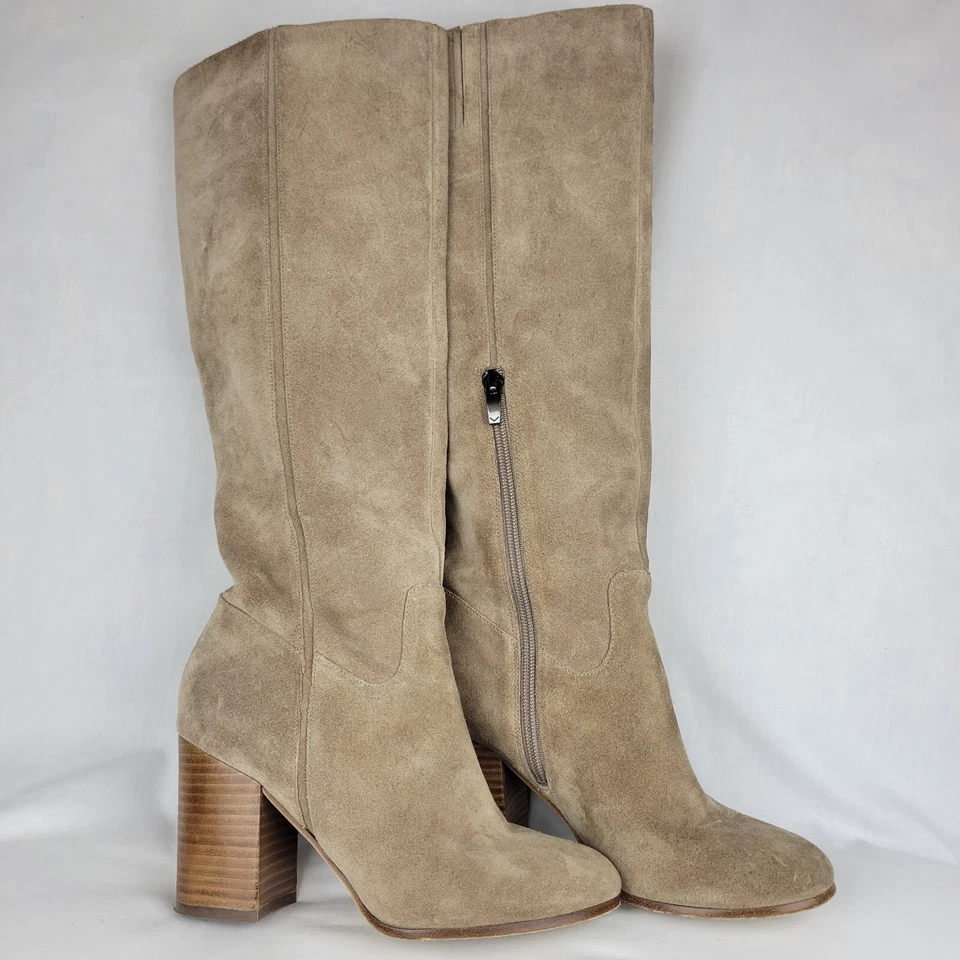Via Spiga Gamuza Tostada Hasta la Rodilla, Talla 6.5 EE. UU. Cremallera Media Tacón Bloque Foto 4 de 4