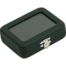 Black Leather Glass Top Gem Box Loose Stone Jewelry Case Display with Clasp