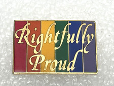 VINTAGE GAY LESBIAN PRIDE PIN RIGHTFULLY PROUD APPROX 1990 ENAMEL GOLD TONE