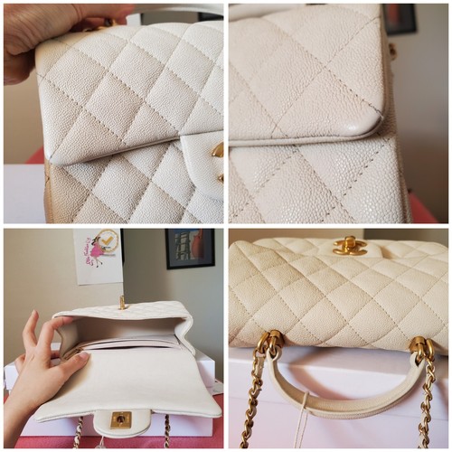 Chanel Classic Top Handle mini Rectangular Off White Caviar Gold Hw Bag No Card - Picture 19 of 24