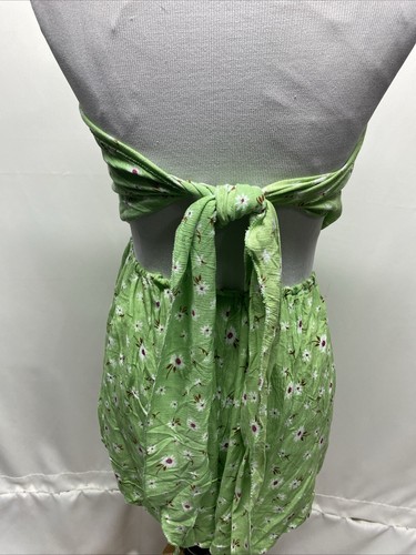 India Boutique Women’s Sz Large Green Floral Smocked Swimsuit Cover Romper - Picture 8 of 12