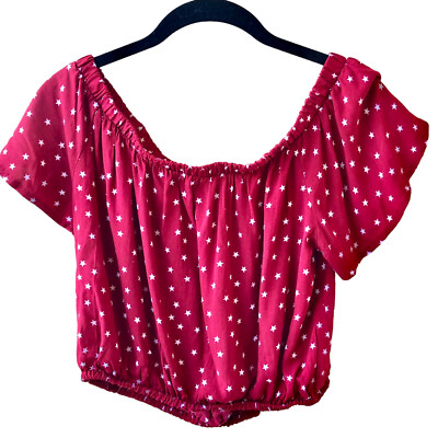 Love Fire Red Stars Crop Top Womens size Medium AS IS