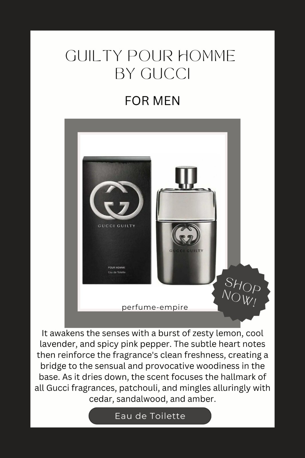 GUILTY Pour Homme by Gucci 3.0 / 3 oz 90 ml EDT Cologne for Men NEW IN BOX  – Chelton Brown