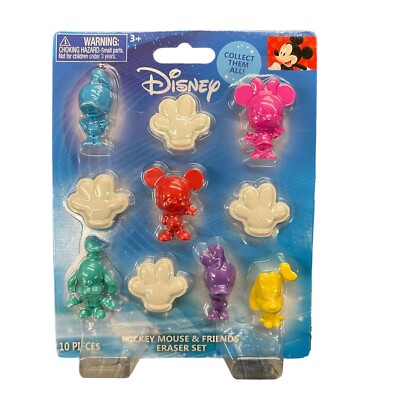 Disney Mickey Mouse & Friends Eraser Set 10 pc NEW Minnie Pluto Goofy Donald