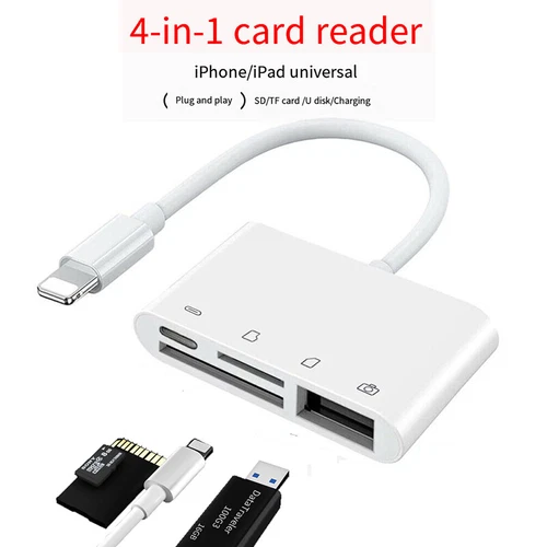 TF/SD Memory Card Reader USB OTG Adapter For iPhone 13 12 11 X XR XS iPad 4 in1