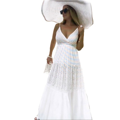 Abito donna lungo estivo in cotone bianco vestito estate romantico art.  D0826 | eBay