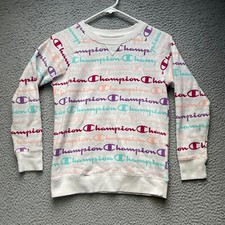 Champion Sweatshirt Youth Large All Over Print Long Sleeve Pullover Sweater