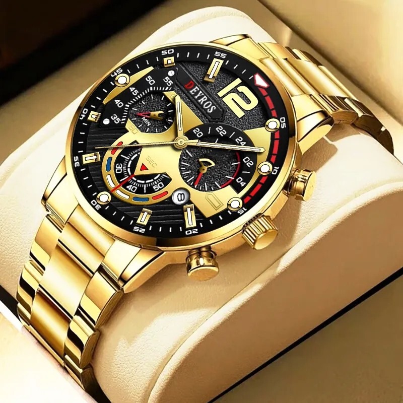 Montre homme dorée solide en acier pour éviter le ternissement des bijoux
