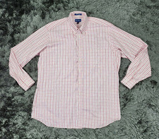 Paul Fredrick Shirt Men 16.5-34 Red White Plaid Cotton Long Sleeve Button Down