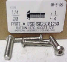 1/4-20x1-1/4 Button Head Hex Socket Cap Screws Stainless Steel (100)