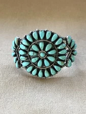Native American Zuni Sterling Silver 925 Petit Point Turquoise Cuff Bracelet