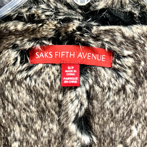 Saks Fifth Avenue Vest Womens Small Black Brown Open Front Faux Fur Suede - Picture 15 of 19