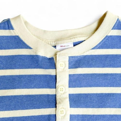 Hanna Andersson Recycled Striped Henley Top T-Shirt Blue & Ecru Boys 130 size 8 - Picture 3 of 6