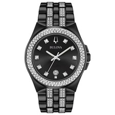 Bulova Men's Crystal Date Quartz Gemmed Black Stainless Steel Watch 42MM 98K101 - Image 1