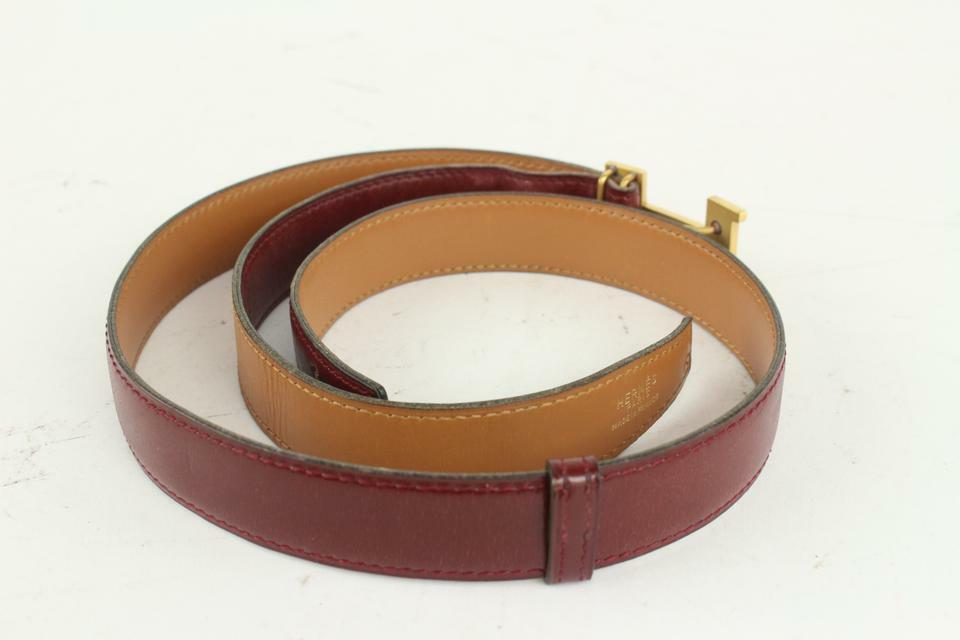 Hermès Burgundy x Gold Reversible 24mm Constance H Logo Belt